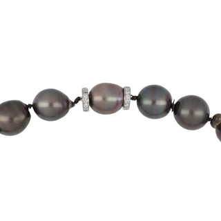 David Webb White Platinum Tahitian Pearl Single Strand with Diamonds