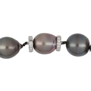 David Webb White Platinum Tahitian Pearl Single Strand with Diamonds