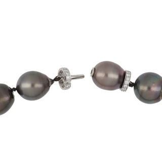 David Webb White Platinum Tahitian Pearl Single Strand with Diamonds