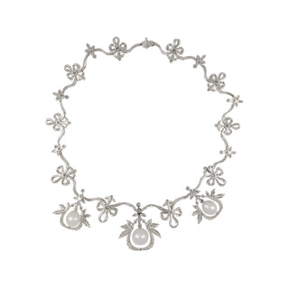 Estate Platinum South Sea Pearl Diamond Garland Necklace