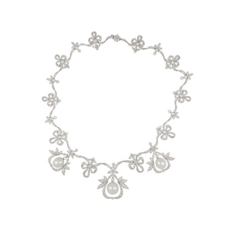 Estate Platinum South Sea Pearl Diamond Garland Necklace