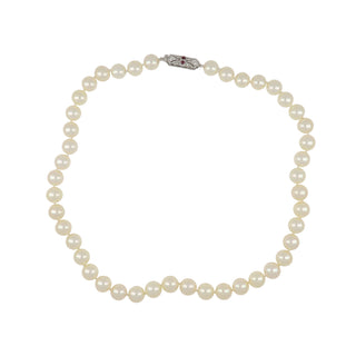 Art Deco Akoya Pearl Stand with Ruby & Diamond Clasp