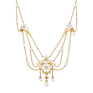 Art Nouveau Freshwater Pearl & Diamond Swag Necklace
