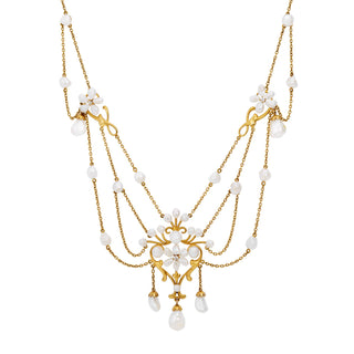 Art Nouveau Freshwater Pearl & Diamond Swag Necklace