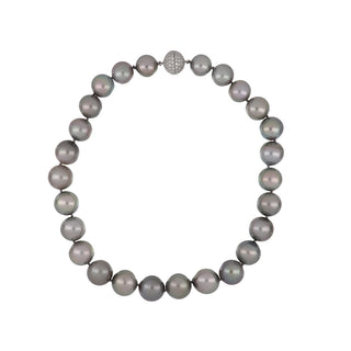 Estate 18K White Gold Tahitian Pearl Choker Length Necklace with Diamond Clasp