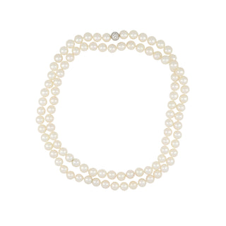 Vintage Platinum Cultured Akoya Pearl Necklace with Diamonds