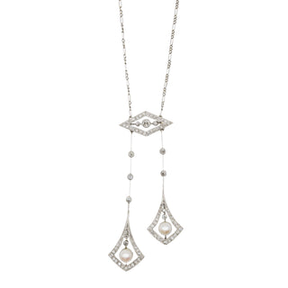 Belle Epoque Platinum Pearl & Diamond Lavalier Necklace