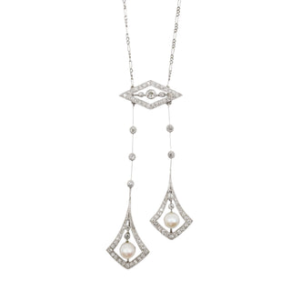 Belle Epoque Platinum Pearl & Diamond Lavalier Necklace
