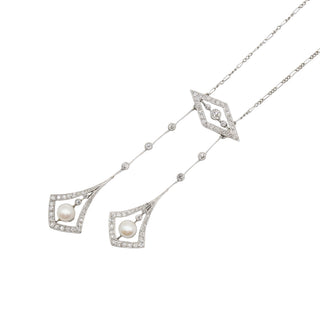 Belle Epoque Platinum Pearl & Diamond Lavalier Necklace