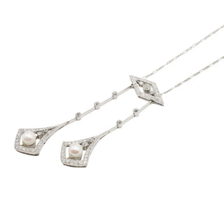 Belle Epoque Platinum Pearl & Diamond Lavalier Necklace