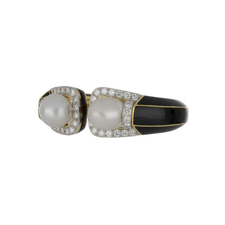 Vintage David Webb Two-Tone Black Enamel, South Sea Pearl & Diamond Hinged Cuff