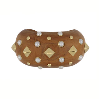 Vintage 1980s Trianon 18K Wood Cuff Bracelet with Pearls