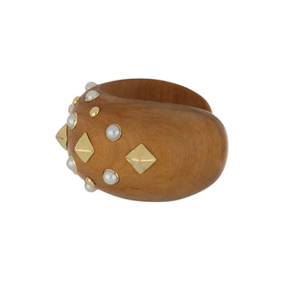 Vintage 1980s Trianon 18K Wood Cuff Bracelet with Pearls