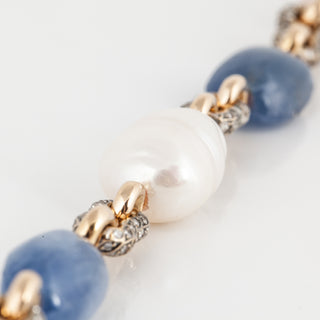 Estate Zorab 18K Gold South Sea Pearl & Sapphire Pebble Chain Bracelet