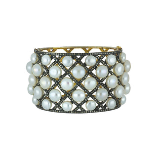 Maharaja Blackened Gold & Silver Bangle Bracelet with Diamond