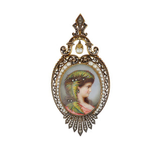 Victorian 18K Gold Enamel Portrait Brooch