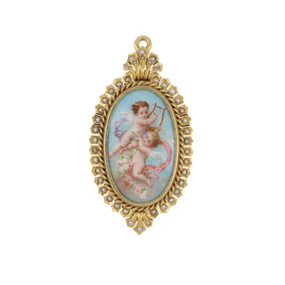 Victorian 18K Gold Enamel Cherub Pin/Pendant with Pearls