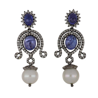 Maharaja Sterling Silver Pearl, Tanzanite and Diamond Jewelry Suite