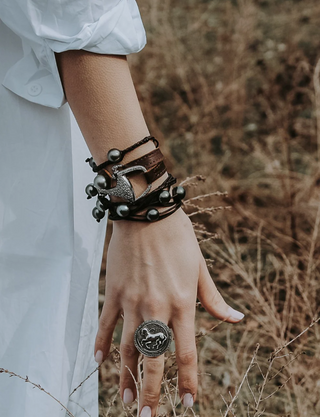 Vincent Peach Sterling Silver Trojan Coin Ring with Diamonds