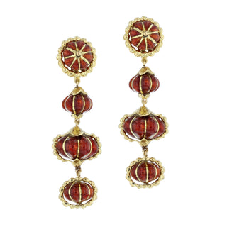 Estate David Webb 18K Gold Red Enamel Drop Earrings