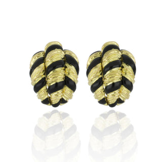 Vintage David Webb 18K Gold Black Enamel Triple Rope Earrings