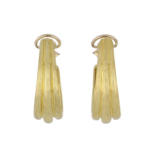 Estate Henry Dunay Sabi Finish 18K Gold "J" Hoop Earrings