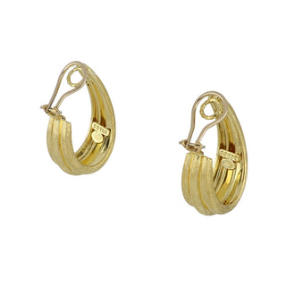 Estate Henry Dunay Sabi Finish 18K Gold "J" Hoop Earrings