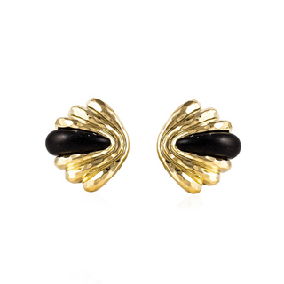 Estate Henry Dunay Faceted 18K Gold & Ebony Wood Earrings