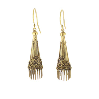 Estate Castellani 15K Gold Etruscan Revival Fringe Earrings