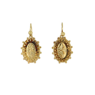 Victorian 18K Gold Oval Leaf Motif Earrings