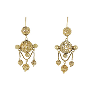 French Georgian 18K Gold Cannetille Drop Earrings