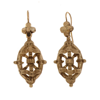 Victorian 14K Gold Ribbon Bow Drop Earrings