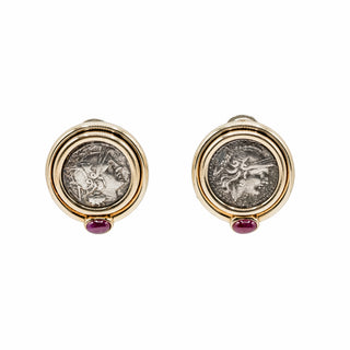 Vintage Bulgari 18K Gold Quinarius Ancient Coin Earrings