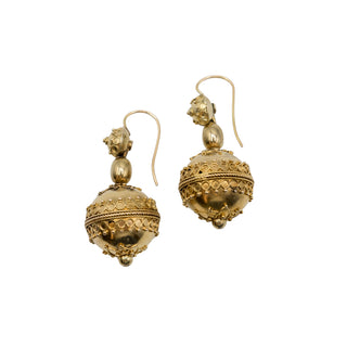 Victorian 18K Gold Etruscan Revival Beaded Drop Earrings