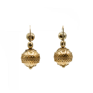 Victorian 18K Gold Etruscan Revival Beaded Drop Earrings
