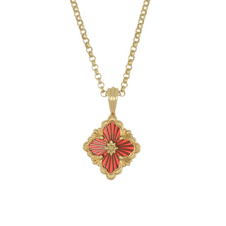 Estate Buccellati Opera Tulle Yellow Gold Pendant Necklace in Red Enamel