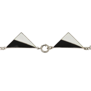 Mid-Century Sterling Silver Enamel Geometric Necklace