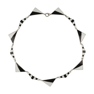 Mid-Century Sterling Silver Enamel Geometric Necklace