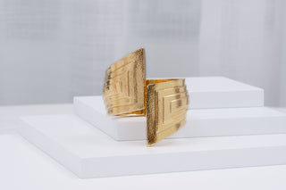 Estate David Webb 18K Gold Ancient World Step Cuff Bracelet