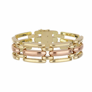 Retro Signed Two-Tone 14K Gold Triple Bar Link Bracelet