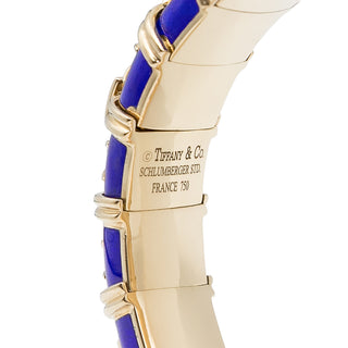 Vintage Tiffany & Co. 18K Gold Jean Schlumberger Blue Vitreous Paillonné Enamel Bangle