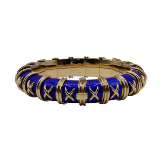 Vintage Tiffany & Co. 18K Gold Jean Schlumberger Blue Vitreous Paillonné Enamel Bangle