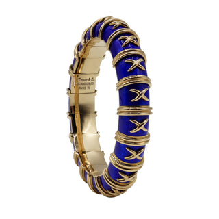 Vintage Tiffany & Co. 18K Gold Jean Schlumberger Blue Vitreous Paillonné Enamel Bangle
