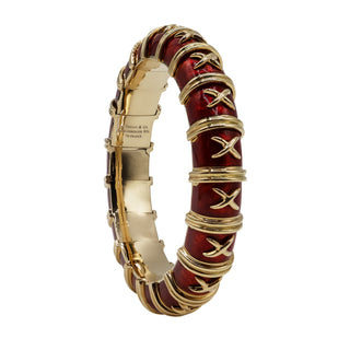 Vintage Tiffany & Co. 18K Gold Jean Schlumberger Red Vitreous Paillonné Enamel Bangle