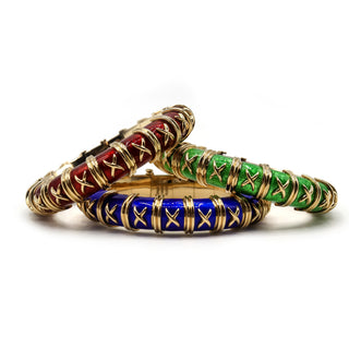 Vintage Tiffany & Co. 18K Gold Jean Schlumberger Green Vitreous Paillonné Enamel Bangle