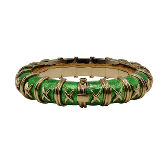 Vintage Tiffany & Co. 18K Gold Jean Schlumberger Green Vitreous Paillonné Enamel Bangle