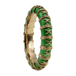 Vintage Tiffany & Co. 18K Gold Jean Schlumberger Green Vitreous Paillonné Enamel Bangle