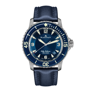 Blancpain Titanium Sunburst Blue Fifty Fathoms Automatique with a Canvas Strap