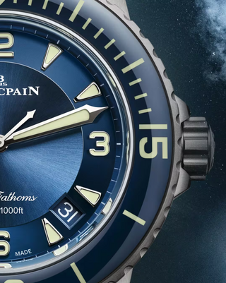 Blancpain Titanium Sunburst Blue Fifty Fathoms Automatique with a Canvas Strap