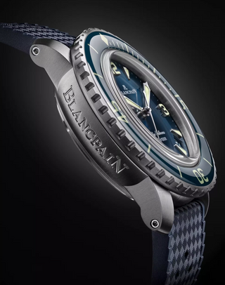 Blancpain Titanium Sunburst Blue Fifty Fathoms Automatique with a Rubber Strap